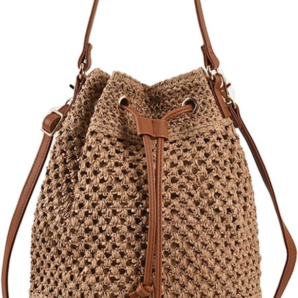 Summer Woven Crossbody Bags for Women Hobo Drawstring Purse Vacation Handbags St